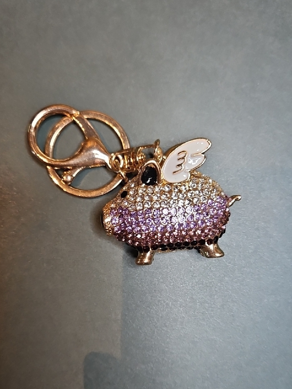 Sparkly Pig Keychain Charm in Rose Gold and Purple Fade